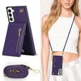 thumbnail image 5 of Allytech for Galaxy S22 Plus Case with Removable Crossbody Shoulder Lanyard Strap, PU Leather Shockproof Magnetic Closure Zipper Pocket Card Slots Case for Samsung Galaxy S22 Plus 5G 6.6" 2022, Purple, 5 of 13