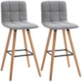 thumbnail image 1 of HOMCOM Bar Stool Set of 2 Upholstered Kitchen Stool w/ Wood Legs, Grey, 1 of 10