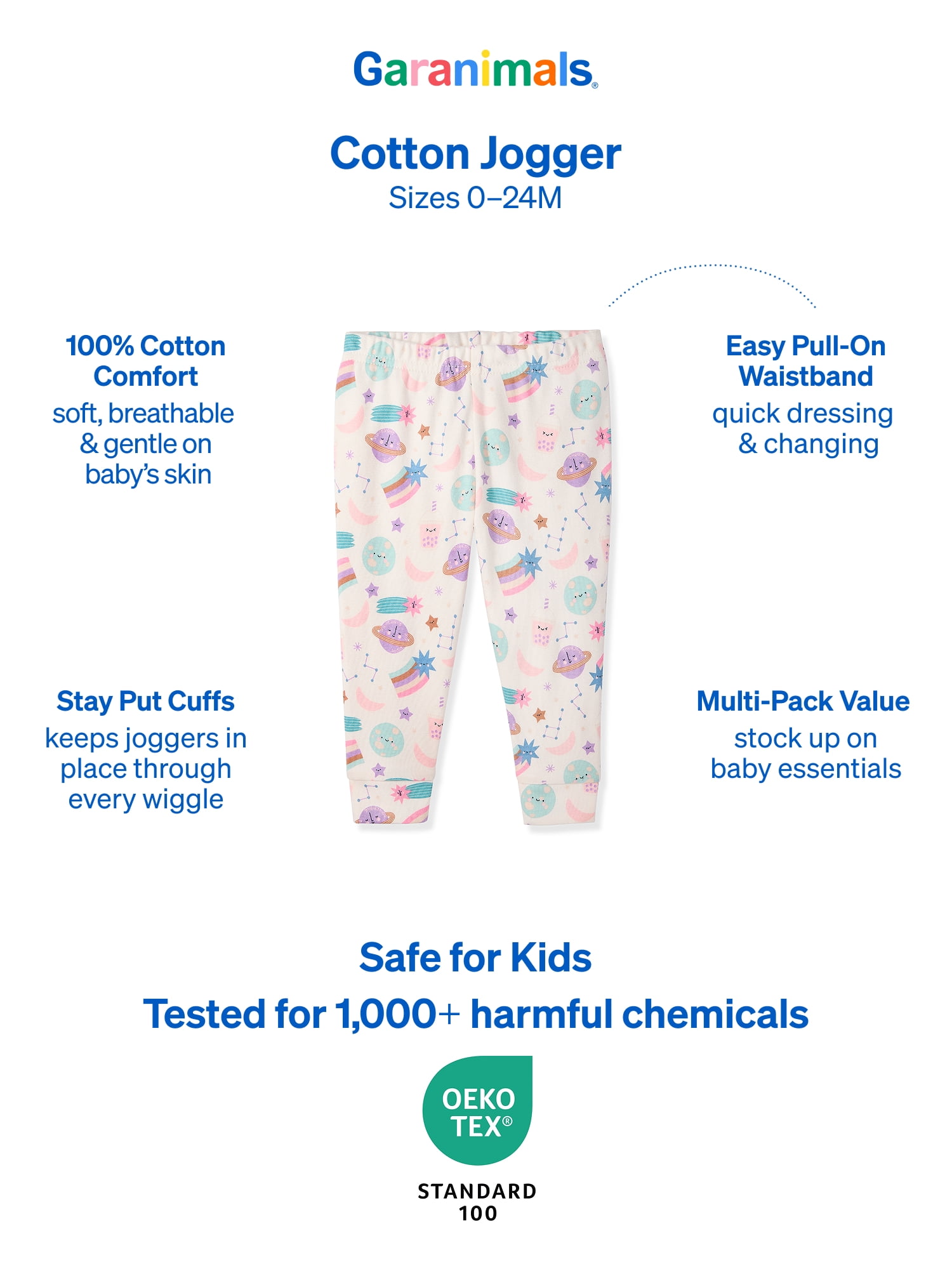 Garanimals Newborn & Baby Girl 100% Cotton Jogger Pants, Sizes 0–24M, Single or 4-Pack