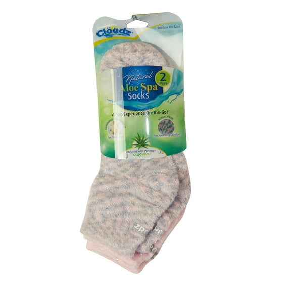 Cloudz - (2 Pairs!) Dreamy Pink Soft Plush Natural Aloe Vera Spa Socks - (Assorted Solid & Patterned)
