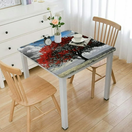 

Facannap Trees Clouds Sky Square Table Cover Oil Resistant Wear Resistant Reusable Outdoor Fitted 100% Polyester Fiber 46*46