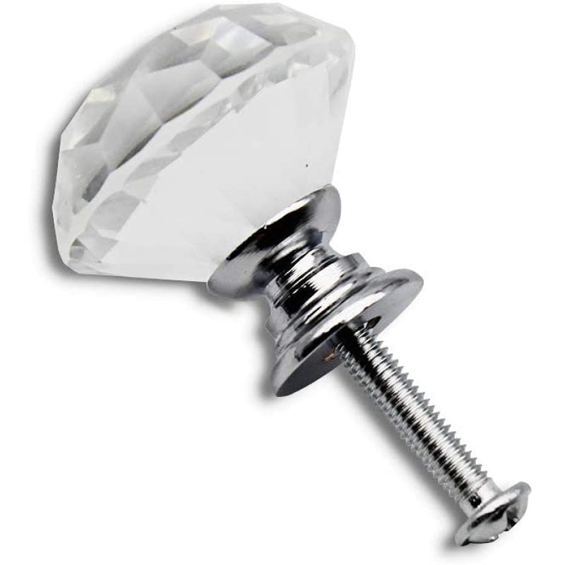 Poignées Boutons Cristal Transparent 30mm Lot De 10 - Poignées Meubles Avec Vis Argentées