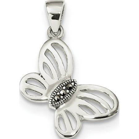 - Leslies Fine Jewelry Designer 925 Sterling Silver Antiqued Marcasite Center Butterfly (12x28mm) Pendant Gift