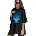 thumbnail image 3 of Plus Size Shirt for Women Oversized Black Tops for Women Short Sleeves Shirt for Women Starry Sky T Shirt Crewneck Shirt for Women M, 3 of 5