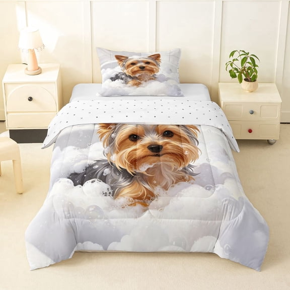 Homewish Cute Yorkshire Terrier Twin Comforter Sets,Watercolor Animal Bedding Set,Reversible,2-Piece,1 Comforter and 1 Pillowcase