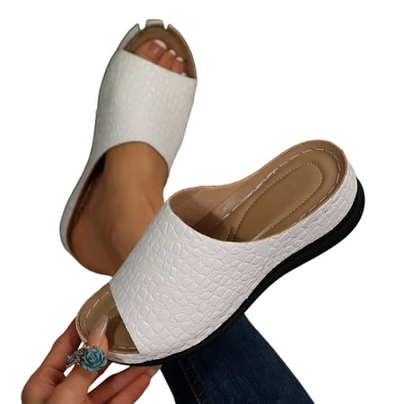 SACFOF Damping Sole Upgradation Stretch Lightweight Sandals Orthopedic Arch Support Flat Slip on Wide Width Leather Platform Wedge Slides Heels Sandals Diabetic Walking Summer Shoes