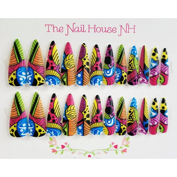Graffiti Matte Stiletto Press-On Nails By The Nail House NH - 24 Pieces