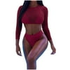 Womens Sexy High Waist Rash Guard Swimwear Long Sleeve 3PCS Swimsuit