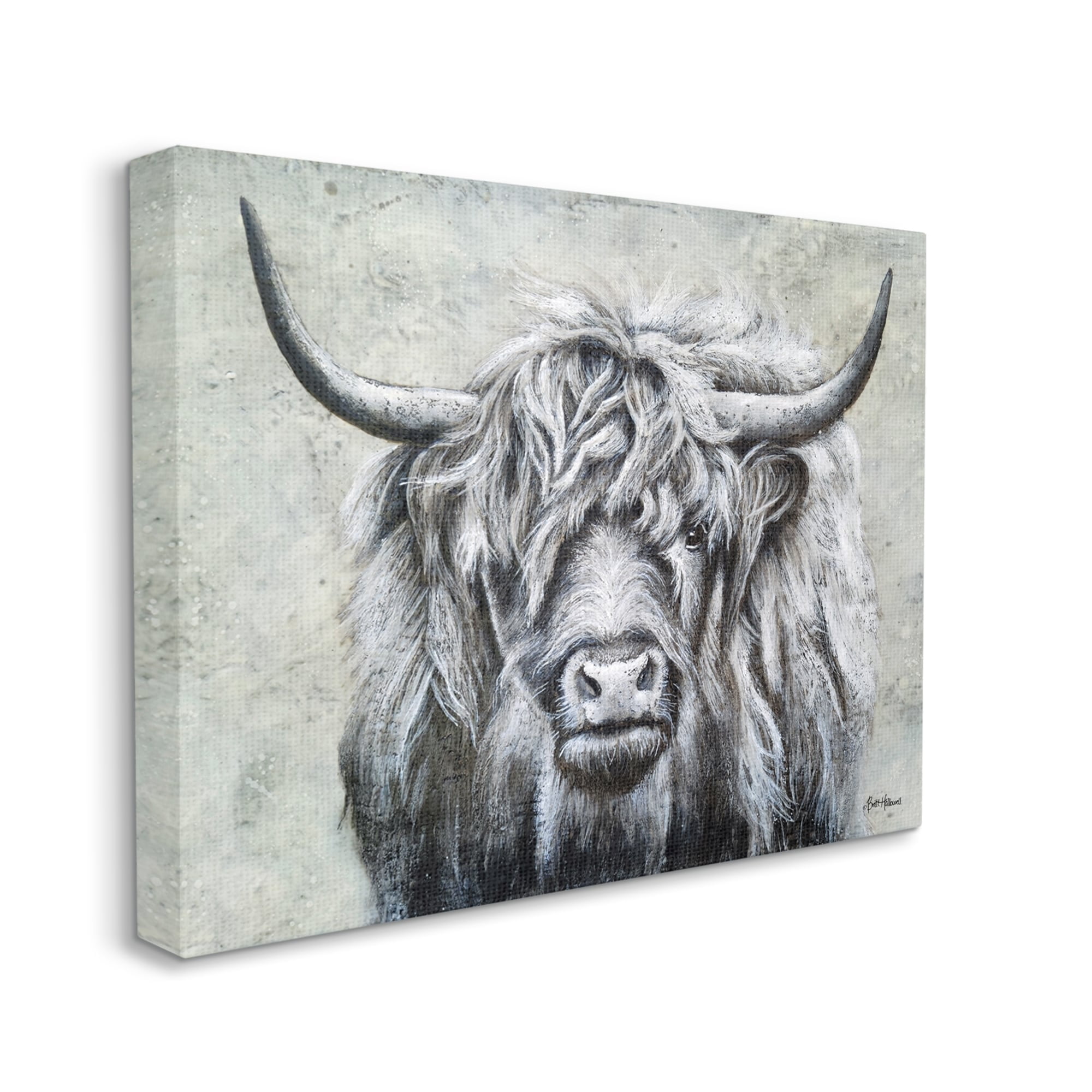 Stupell Highland Cattle Distressed Rustic Animals & Insects Painting Gallery Wrapped Canvas Print Wall Art