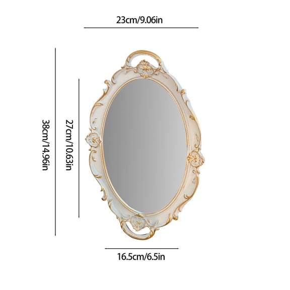 Uuiauoio Decorative Mirror Tray, Makeup Jewelry Perfume Organizer, Vintage Oval Display and Serving Tray for Bedroom Living-Room Dresser Decor (14.9”x 9”) (Oval)