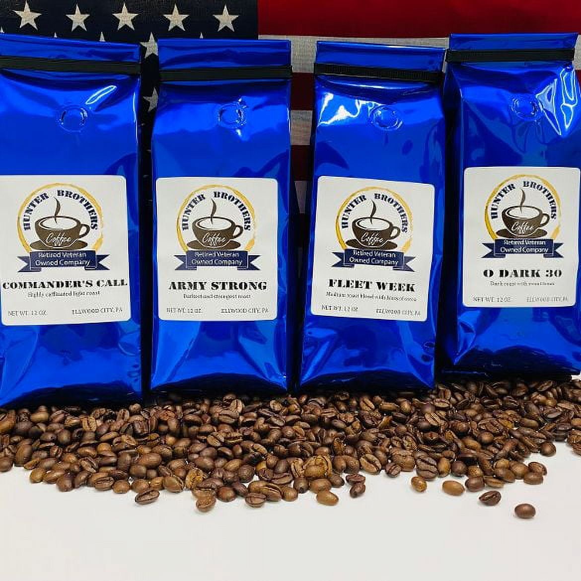 Hunter Brothers Coffee 4 Pack Military Theme Whole Bean Coffee