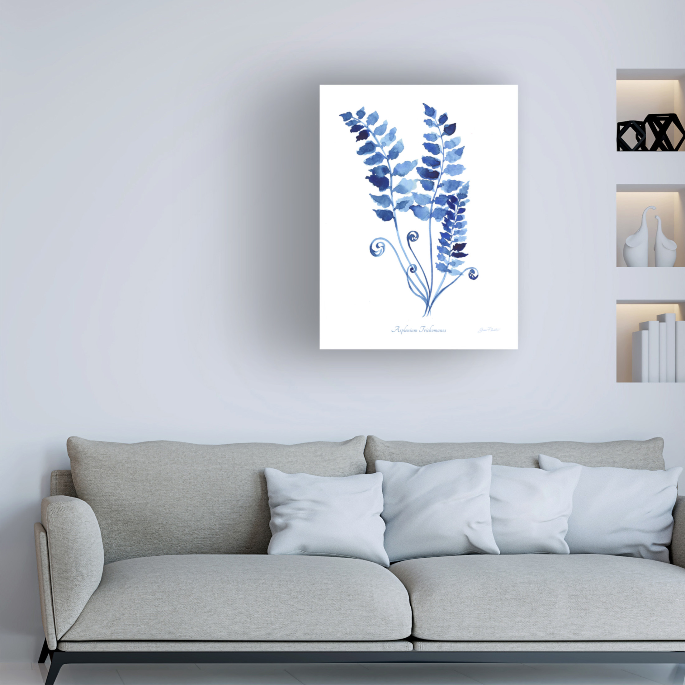 Canvas Wall Art - Jean Plout 'Indigo Botanical 9' Wall Art for Living Room, Bedroom, or Office Décor by Trademark Fine Art - 14 x 19 Inches