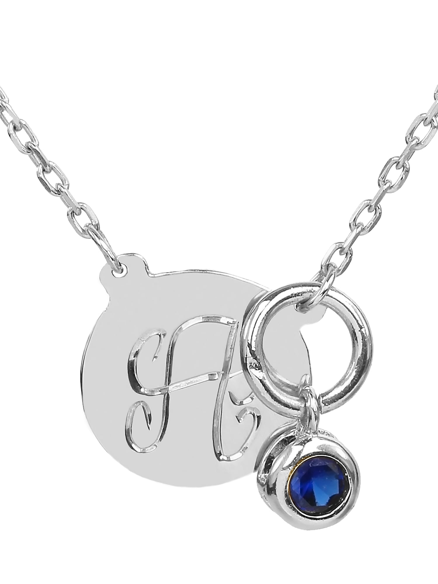 Personalized Hand Engraved Single Capital Initial with Bezel Set Drop Birthstone