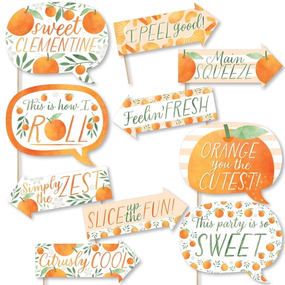 Big Dot of Happiness Funny Little Cutie Clementine - Orange Citrus Baby Shower or Birthday Party Photo Booth Props Kit - 10 Piece
