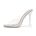 thumbnail image 2 of Women’s Clear Heels Square Toe High Stiletto Mules Slip on Wedding Dress Heel Sandals, 2 of 5