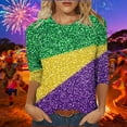 thumbnail image 2 of SELONE Mardi Gras Clothes for Women 3/4 Sleeve Sequins Tuesday Tee Pullover Carnival Wear Summer Crewneck Party Outfit, 2 of 5