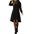 thumbnail image 2 of INSPIRE CHIC Women's Winter Overcoat Solid Color Hooded Button Midi Long Coat With Pockets Black L, 2 of 5