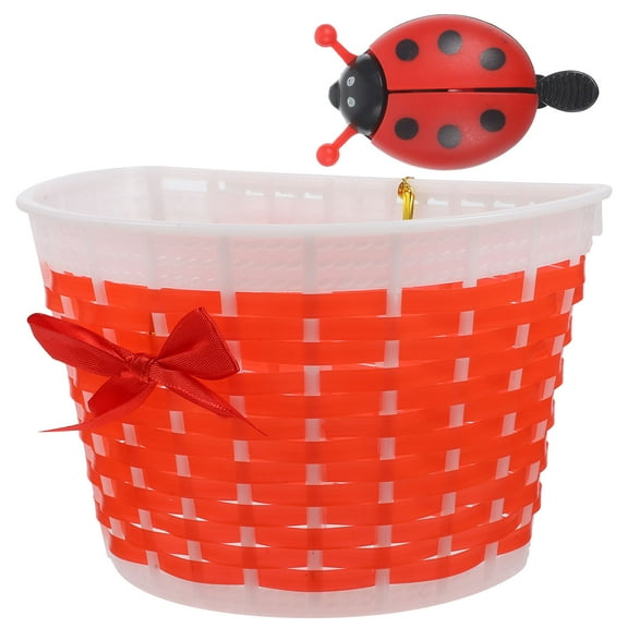 Niceauty Handmade Knitted Red Basket for Bicycle Storage with Bow Knot Accent
