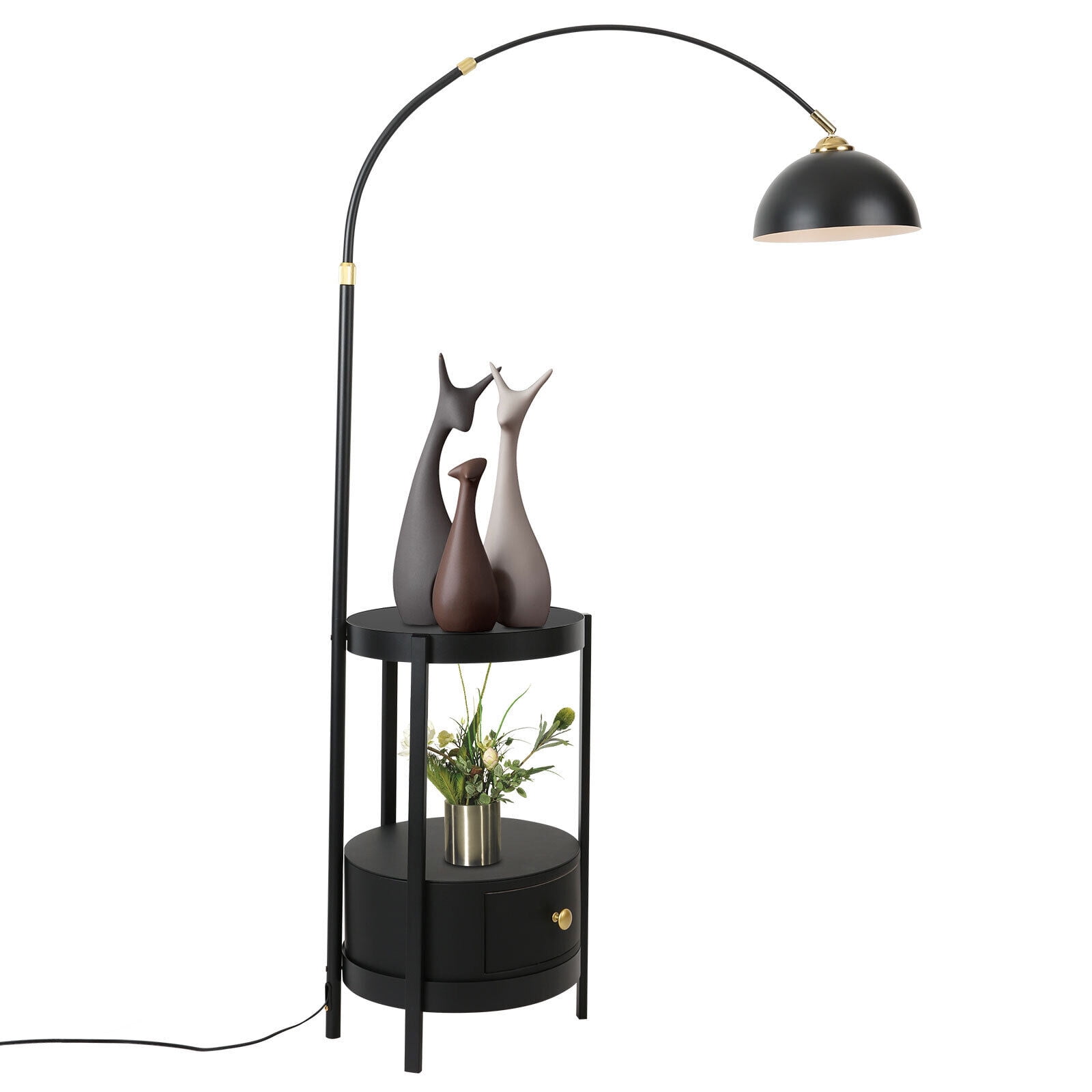 Modern Black Arched Floor Mount Lamp Iron Glass Adjustable Light for Living Room Bedroom