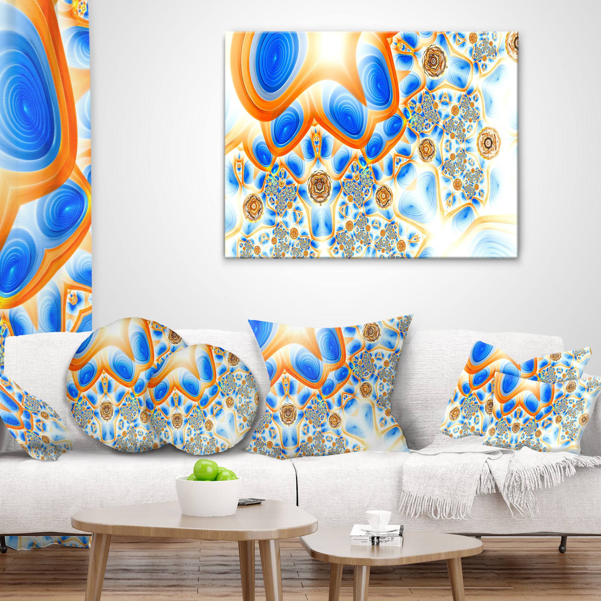 Designart Yellow Blue Exotic Pattern - Abstract Throw Pillow - 16x16