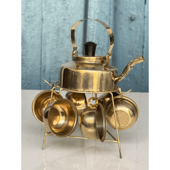 NamasteHimalayas Vintage Brass Miniature Tea Kettle Set – Traditional Décor (TOY)