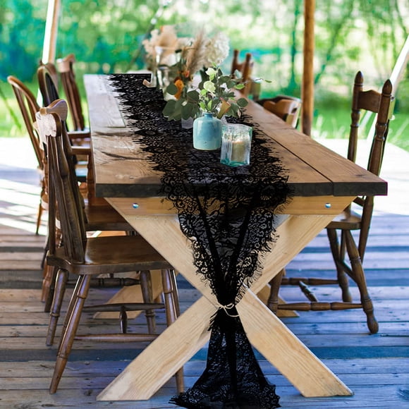 Tapete de mesa Pardecor, 305 cm, encaje floral negro, paquete de 2