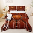 thumbnail image 2 of Castle Fairy Basketball Print Queen Comforter Set 3 Pieces, Leather Ball Pattern Comforter Sets Queen, Brown White Black,Black Reversible,1 Comforter and 2 Pillowcases, 2 of 6