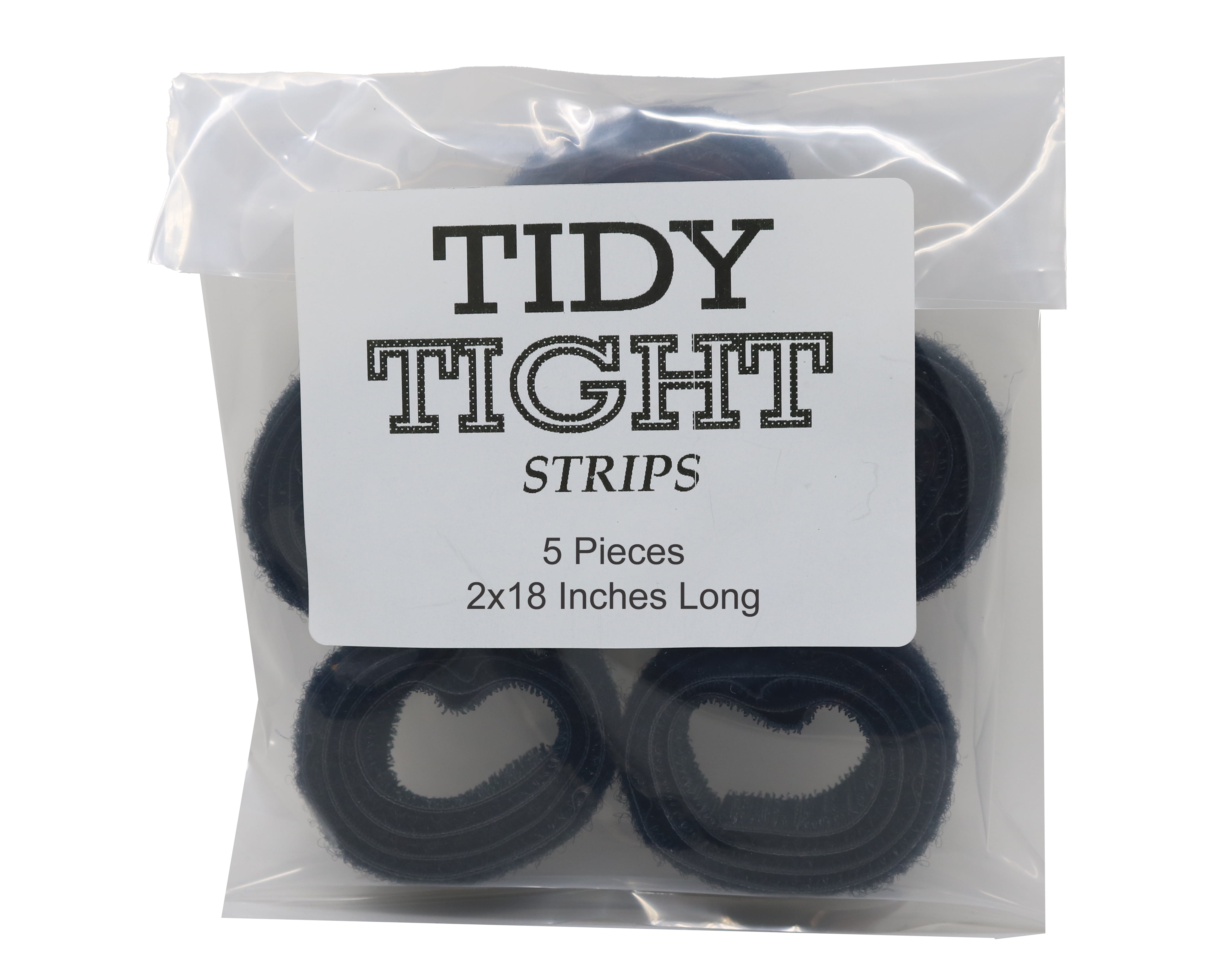 Tidy Tight 5 Pack, 2 Inch  Strips, Total Strap Length 1.5 Ft (18 Inches), 2 Inch Black Back To Back Nylon Hook & Loop, Assembled In The USA.