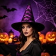 thumbnail image 5 of LNZGNM Halloween Women's Witch Hat, Pointed Crown with Wide Brim, Lightweight and Comfortable for Halloween Parties, Themed Photo Shoots, Ready for the Spotlight,Purple(One Size), 5 of 5