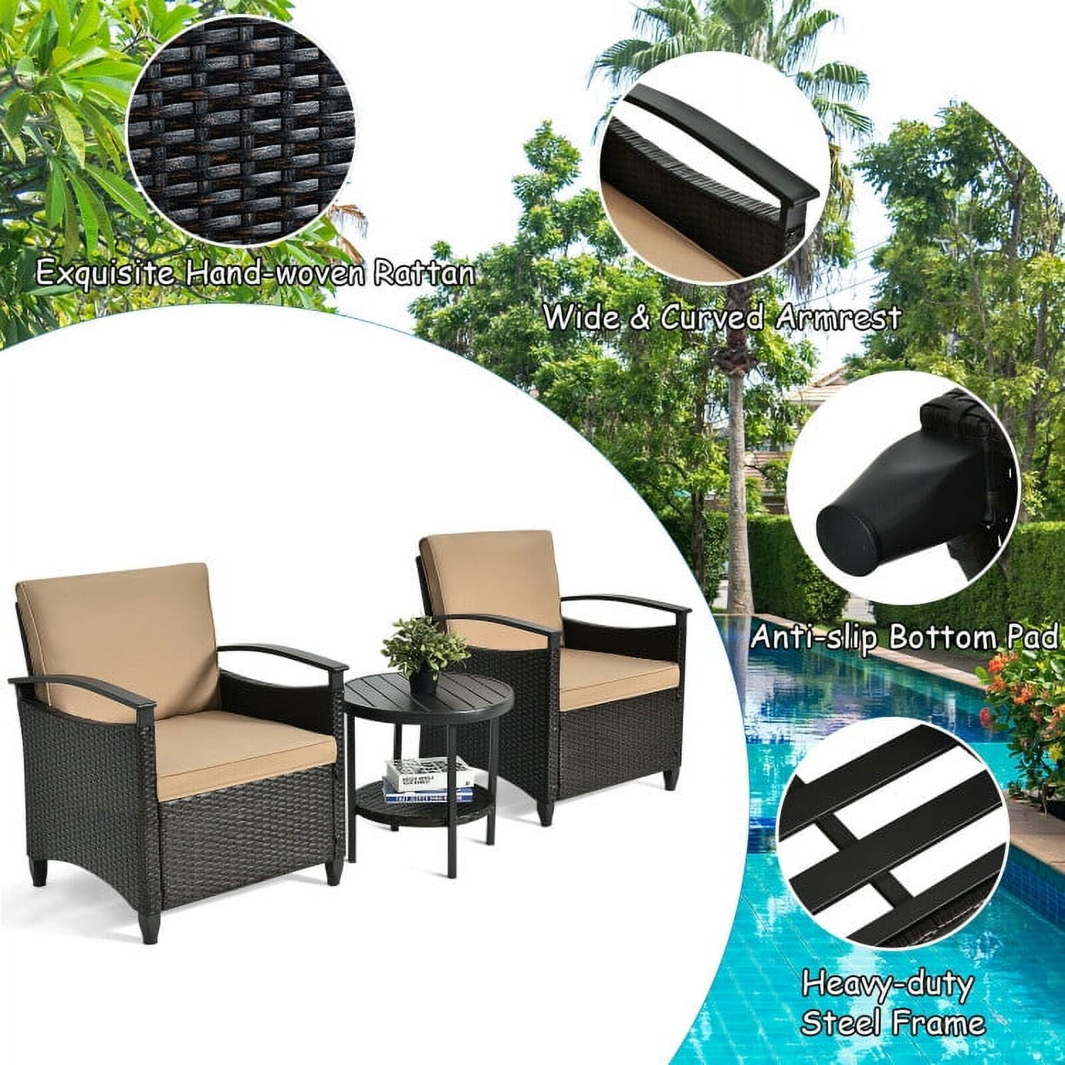 Aimee Lii 3 Pieces Wicker Patio Furniture Set, Cushioned Sofa, Small Patio Set with Round Coffee Table Aimee Lii 3 Pieces Wicker Patio Furniture Set, Cushioned Sofa, Small Patio Set with Round Coffee Table