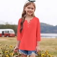 thumbnail image 2 of YunPes Girls 3/4 Sleeve Short Sleeve Shirts V Neck Girls Tee Teen Kids Casual Flowy Half Button Loose Blouse Summer Tops 3‐13 Years, 2 of 5