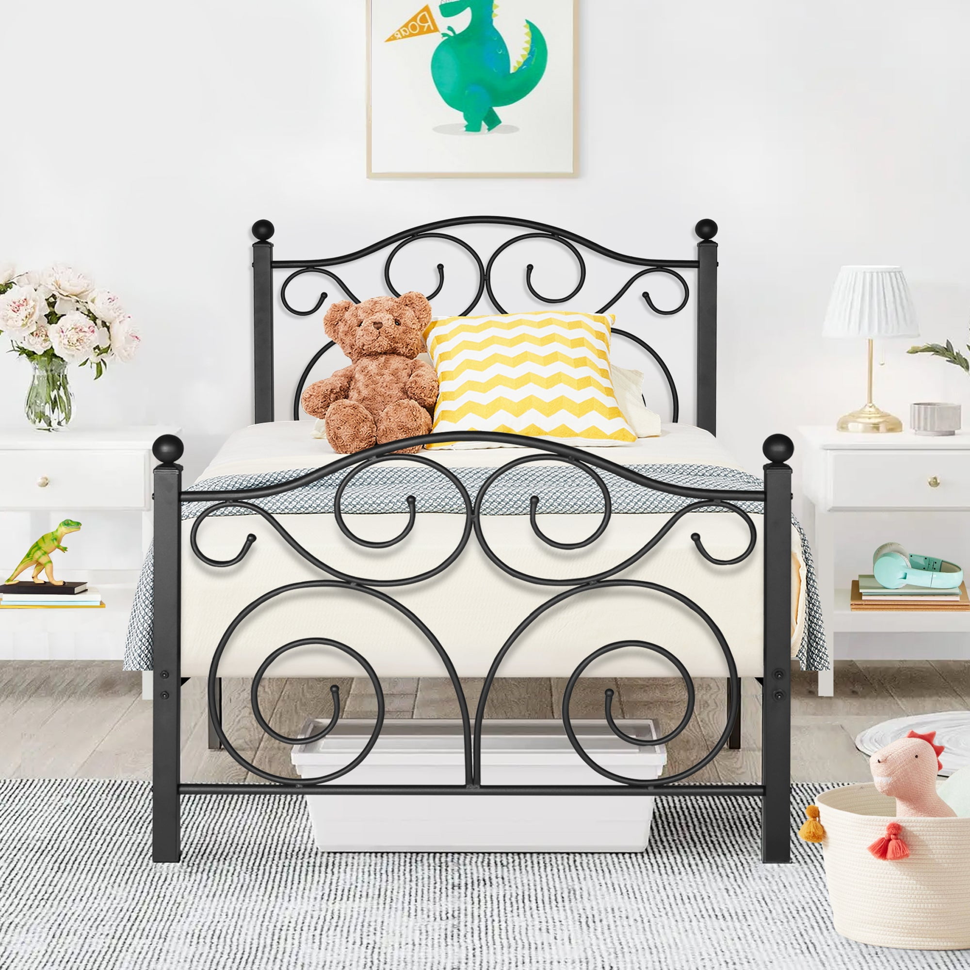 VECELO Metal Platform Bed Frame with Victorian Headboard and Footboard