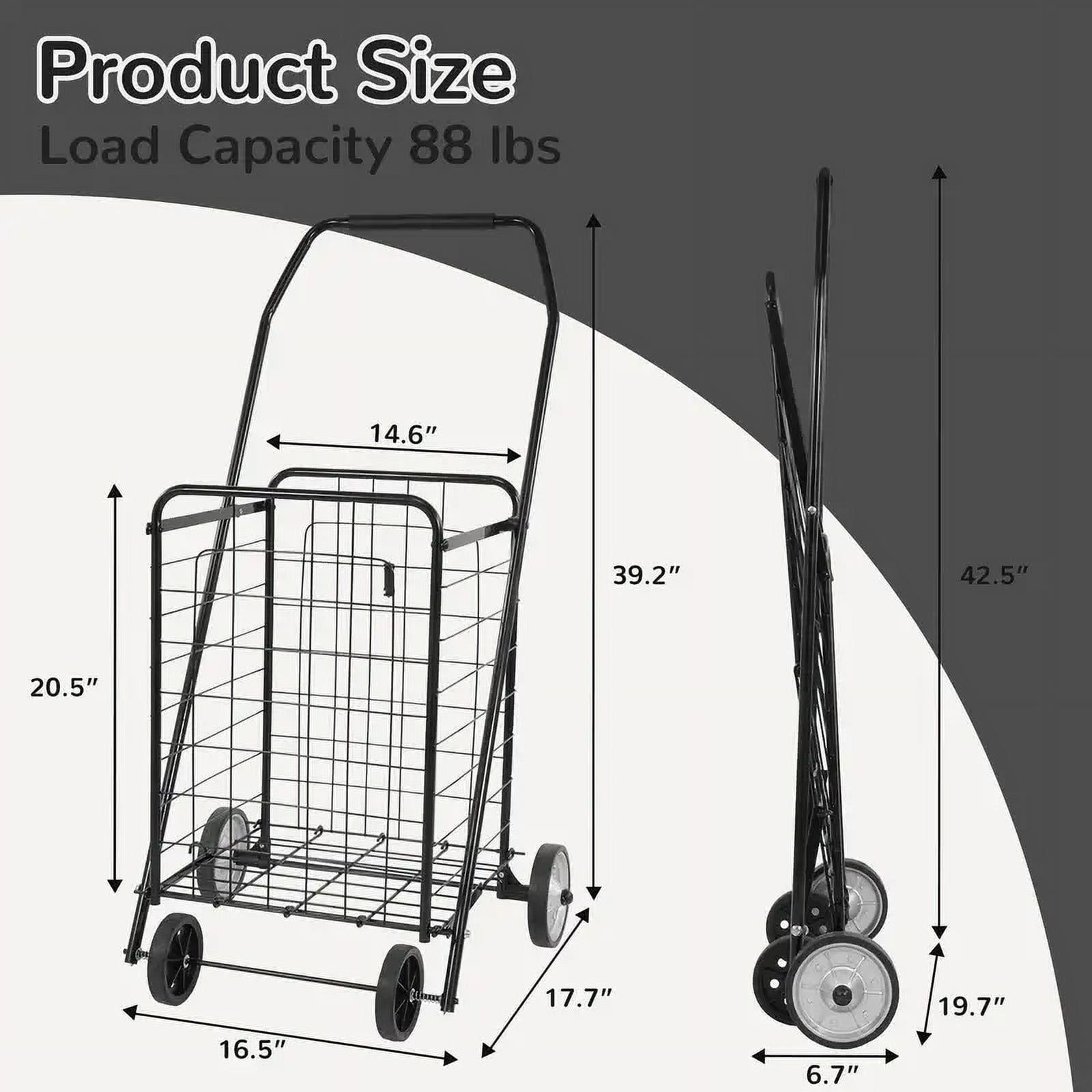 FlexWave Foldable Utility Cart，Lightweight Rolling Trolley， with Wheels, for Grocery, Laundry, and Luggage，Easy to Assemble and Store, Black