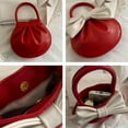 thumbnail image 6 of Compact PU Handbag Contemporary Top Handle Bag Bows Charm Trendy Pleated Design Evening Purse For Women and, 6 of 17