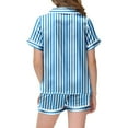 thumbnail image 4 of Cotton Pajama Short Set Button Stripe Preppy Pajamas Silk and Stain Short Sleeve Easter Sunday Tops and Bottom SummerSet Trendy Stripe Loungewear SetWith Pockets #Sky Blue 3-4 Years, 4 of 4