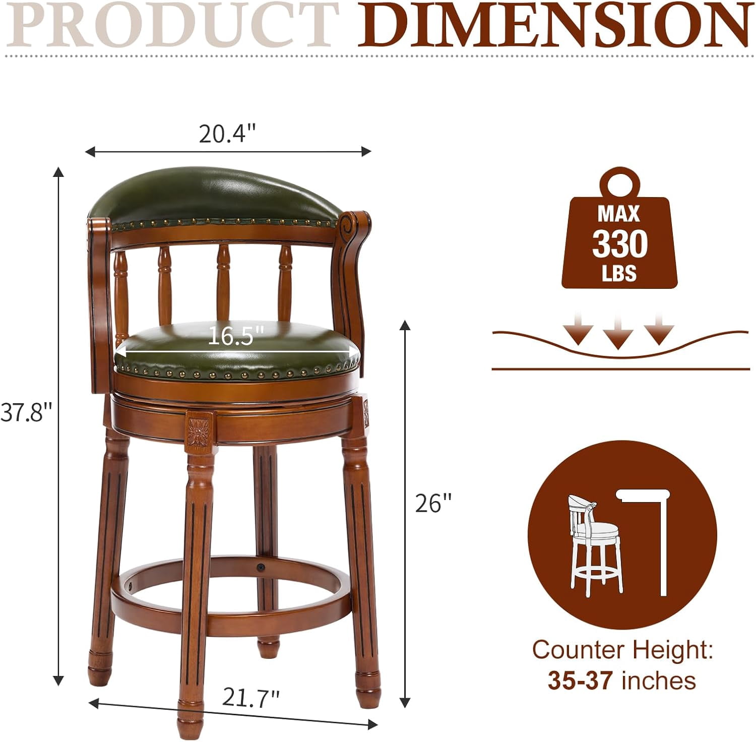 AULIFE Bar Stools Mid-Back Modern Swivel Barstools,Kitchen Counter Genuine Leather Upholstered Island Barstool with Footrest for Home Kitchen Dining Room