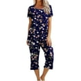thumbnail image 2 of Womens 2 Piece Lounge Sets Pajama Sleep Matching Outfits Floral Print Short Sleeve Top with Capri Pants Sleepwear,Women's Sleepwear Capri Pajama Sets Loungewear 2024, 2 of 8