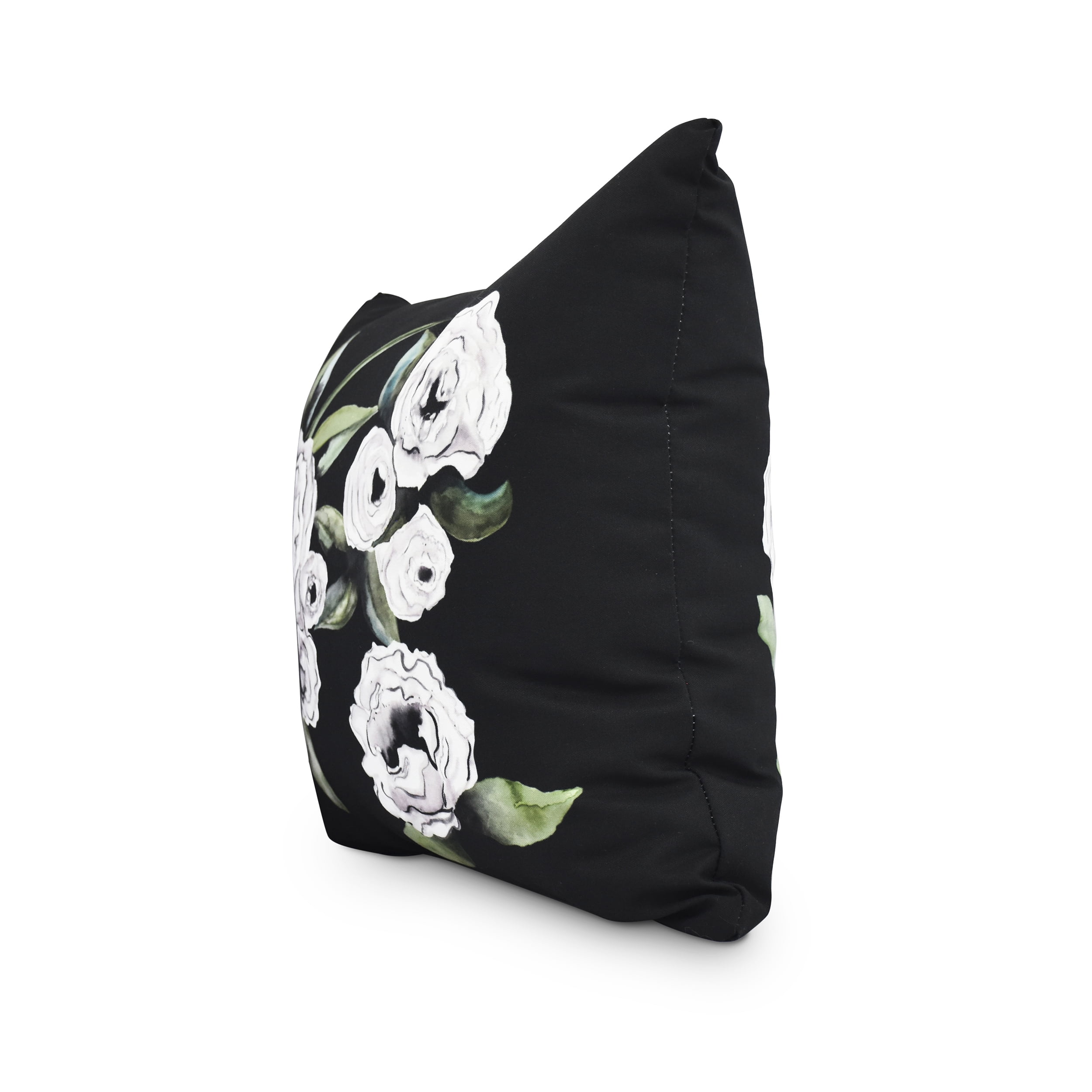 Radiant Rose 18 Inch Black Floral Print Decorative Throw Pillow
