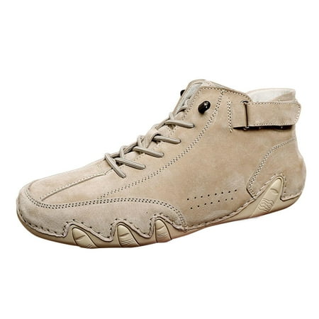 

nsendm Boots Men Leather Mens Shoes High Top Lace Up Hook Loop Sport Shoes Aolid Color Casual Rubber Rain Boots Men Shoes Khaki 10.5