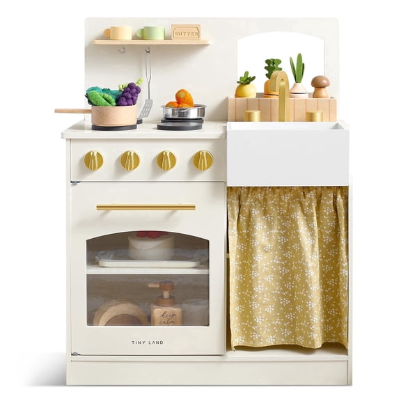 Tiny Land Wooden Play Kitchen for Toddlers - Compact Kids Cooking Toy Set
