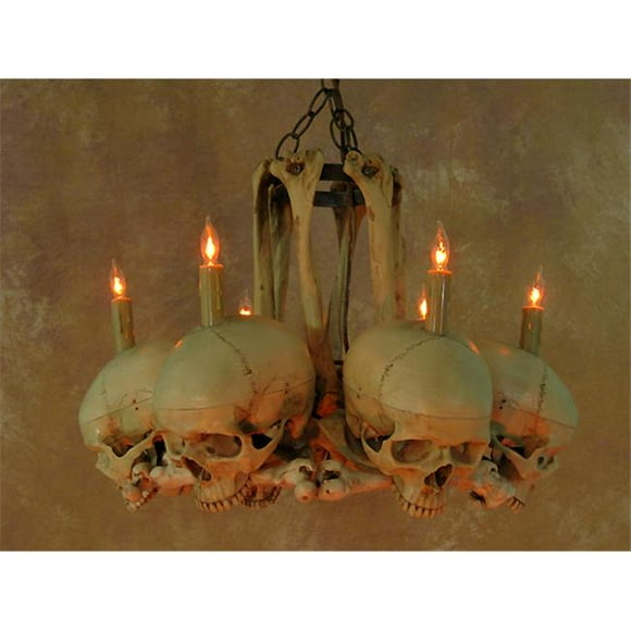 Lustre Taille Réelle en Os de Crâne et de Hanche avec Six Crânes