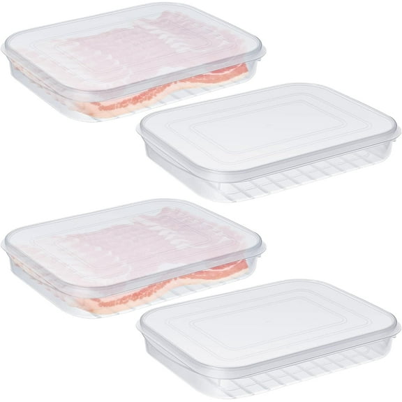 4 Pieces Bacon Storage Box Plastic Deli Meat Saver with Lids Airtight Cold Cuts Cheese Container for Fridge, Refrigerator Food Storage Box