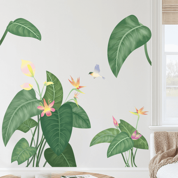 Autocollants Muraux Feuilles de Plantes Vertes ropical, Autocollants Muraux Amovibles pour Salle de Bain Chambre Salon Salle de Bain Crèche Bureau Décoration Maison