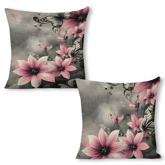 pink flowers butterflieslinen throw pillowcase decoration pillowcase gifting preferred 24x24 inch cushion cover 2 sets sofa pillowcase sofa bedroom living room car