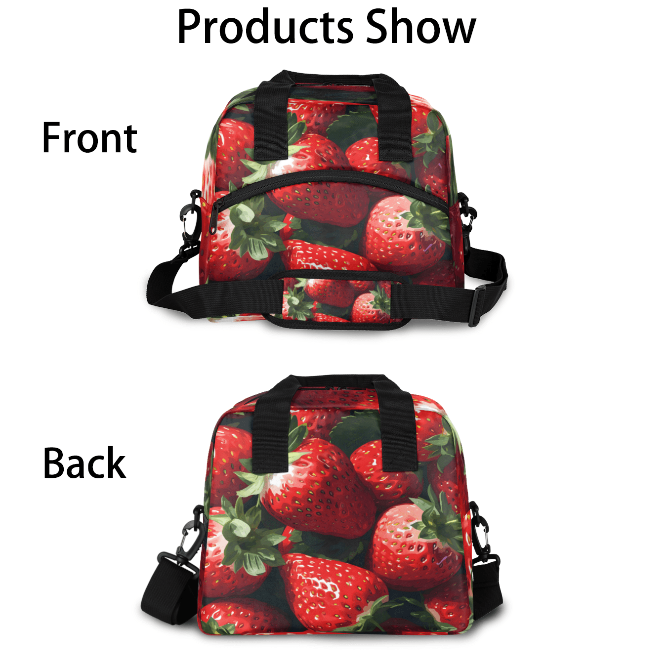 Herdesigns Fresh Strawberries Insulated Lunch Bag for Women Men Adults Large Reusable Lunch Box Leakproof Portable Cooler Tote Bags with Adjustable Shoulder Strap