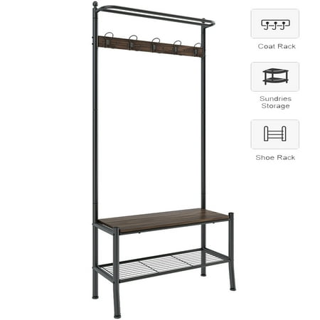 Langria 3 In 1 Hall Tree With 3 Tier Shoe Bench Storage Shelves