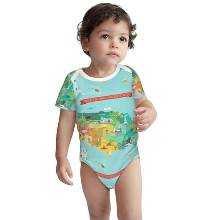 

Haiem USA Tourist Map Printed Unisex-Baby Short Sleeve Onesies Bodysuits Unisex Babies Snap-Up Rompers-18 Months