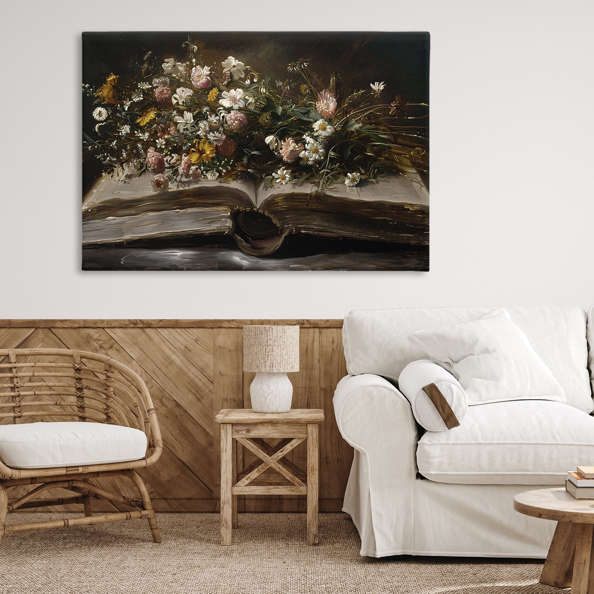 Stupell Industries Antique Floral Open Book Canvas Wall Art, design by Jacky Ngan