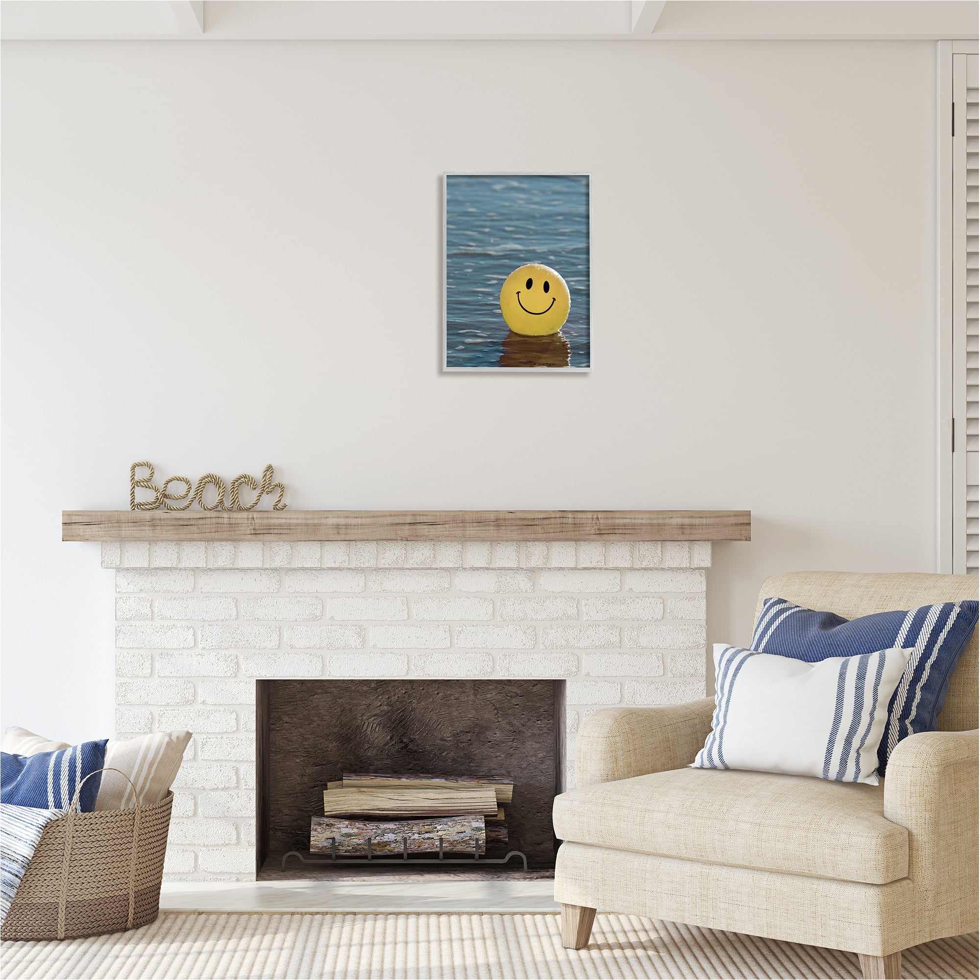 Stupell Industries Smiley Beach Ball Landscape Photography Gray Framed Art Print Wall Art, 16 x 20