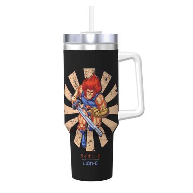 Vaso de acero inoxidable con aislamiento al vacío de 40 oz, serie animada Thundercats, con tapa y pajita para agua, té helado o café